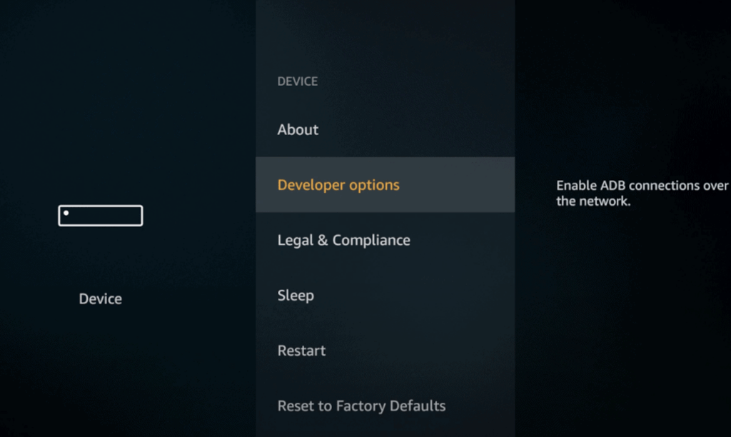 Developer options on Fire Stick settings